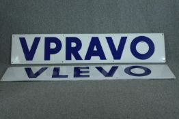A pair of large enamelled metal Czech road signs. Keep Left and Keep Right. L.200 W.40cm. (each)
