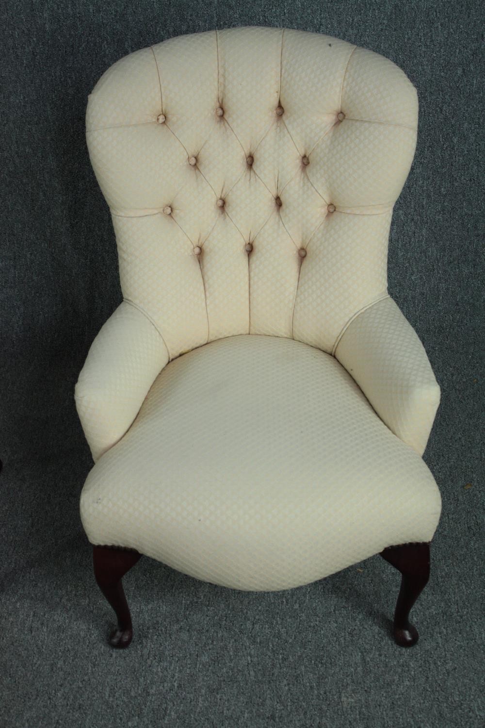 A 19th century style upholstered salon chair and a matching stool. H.81cm. (chair) - Image 2 of 9