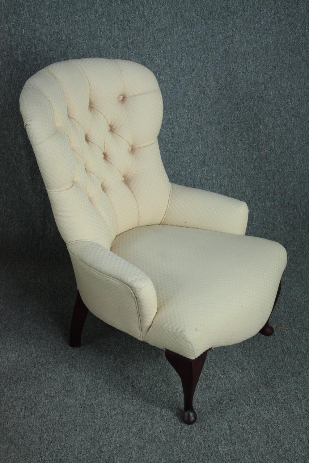 A 19th century style upholstered salon chair and a matching stool. H.81cm. (chair) - Image 3 of 9