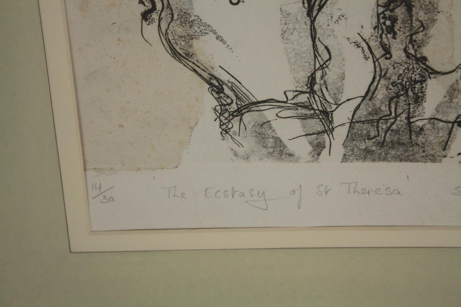 Stella Whalley. Etching titled the 'Ecstasy of St. Theresa'. Numbered 14/30. Signed. Framed and - Image 4 of 5