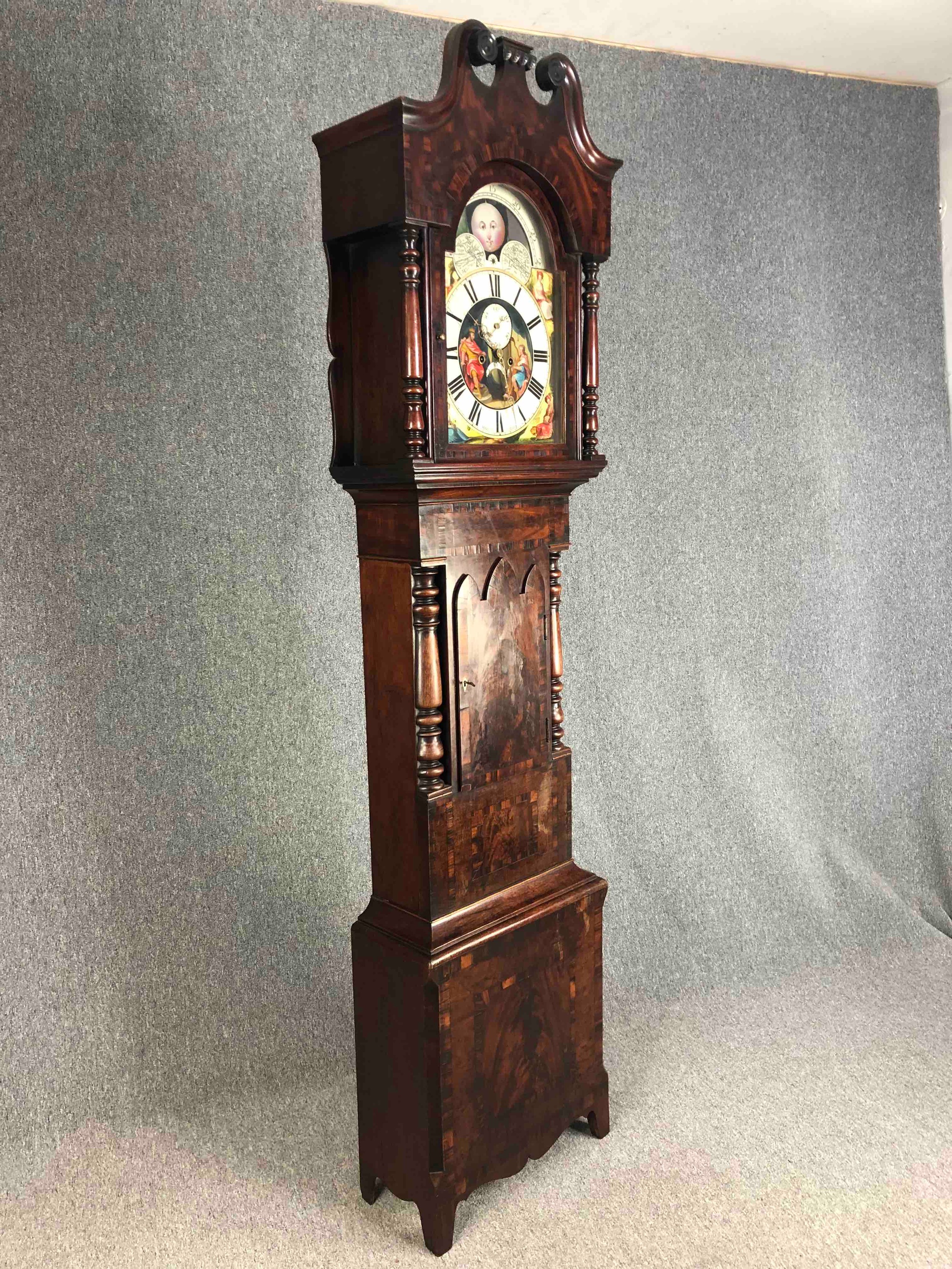 Longcase clock, 19th century with eight day movement in crossbanded mahogany case, maker; - Image 2 of 11
