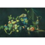 Oil painting on canvas. Still life. Fruit and a jug. Unsigned. H.77 W.102 cm.