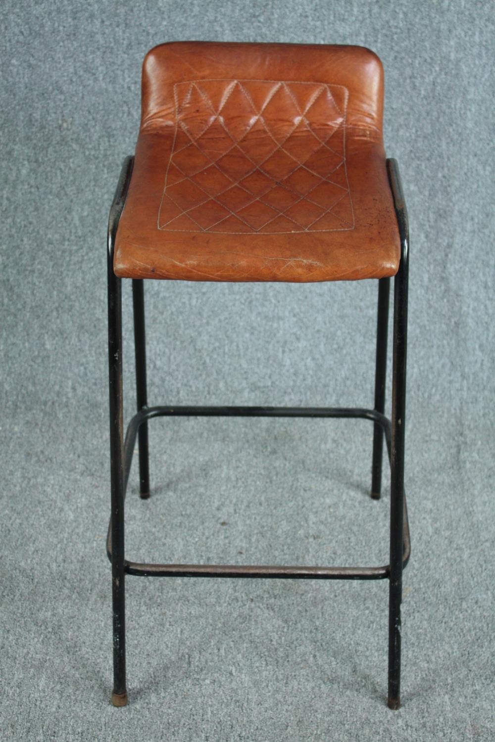 A set of four leather and metal framed high stools. H.88cm. (each) - Image 2 of 6