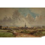 Henry Joseph Reynolds (British b.1800). Watercolour. Titled 'Distant View of Thaxted Essex'.