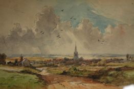 Henry Joseph Reynolds (British b.1800). Watercolour. Titled 'Distant View of Thaxted Essex'.