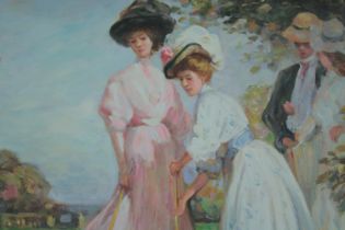 Oil on canvas. Contemporary late Victorian style. Croquet. In a gilt frame. Unsigned. H.77 W.85 cm.