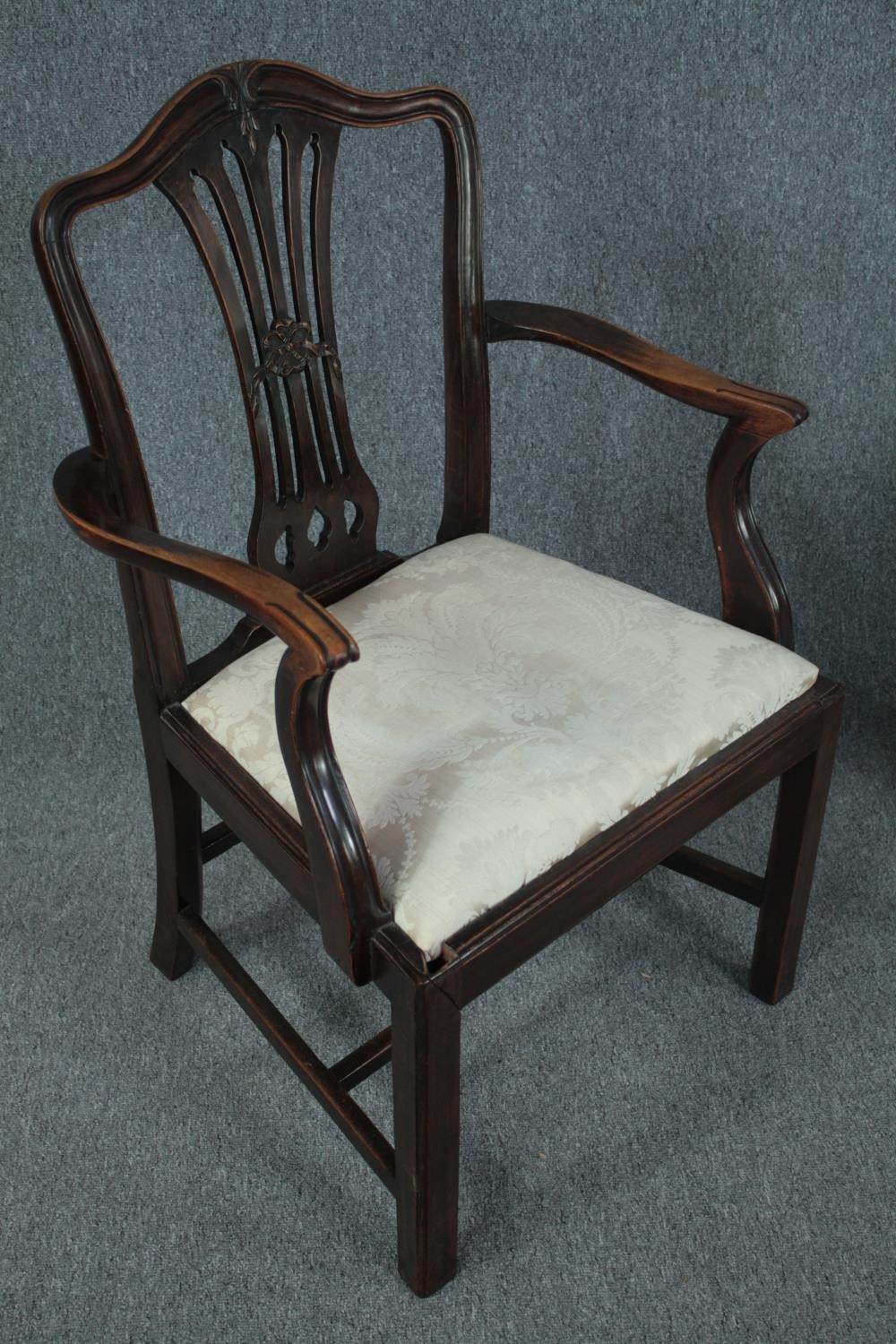 Dining chairs, a set of eight Georgian style mahogany to include two carver armchairs. - Image 7 of 9