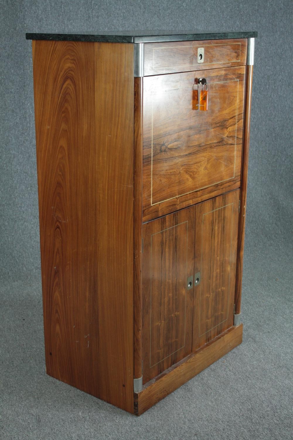 Drinks cabinet, mid century with marble top and metal mounts with string inlay. H.132 W.76 D.48cm. - Image 2 of 6