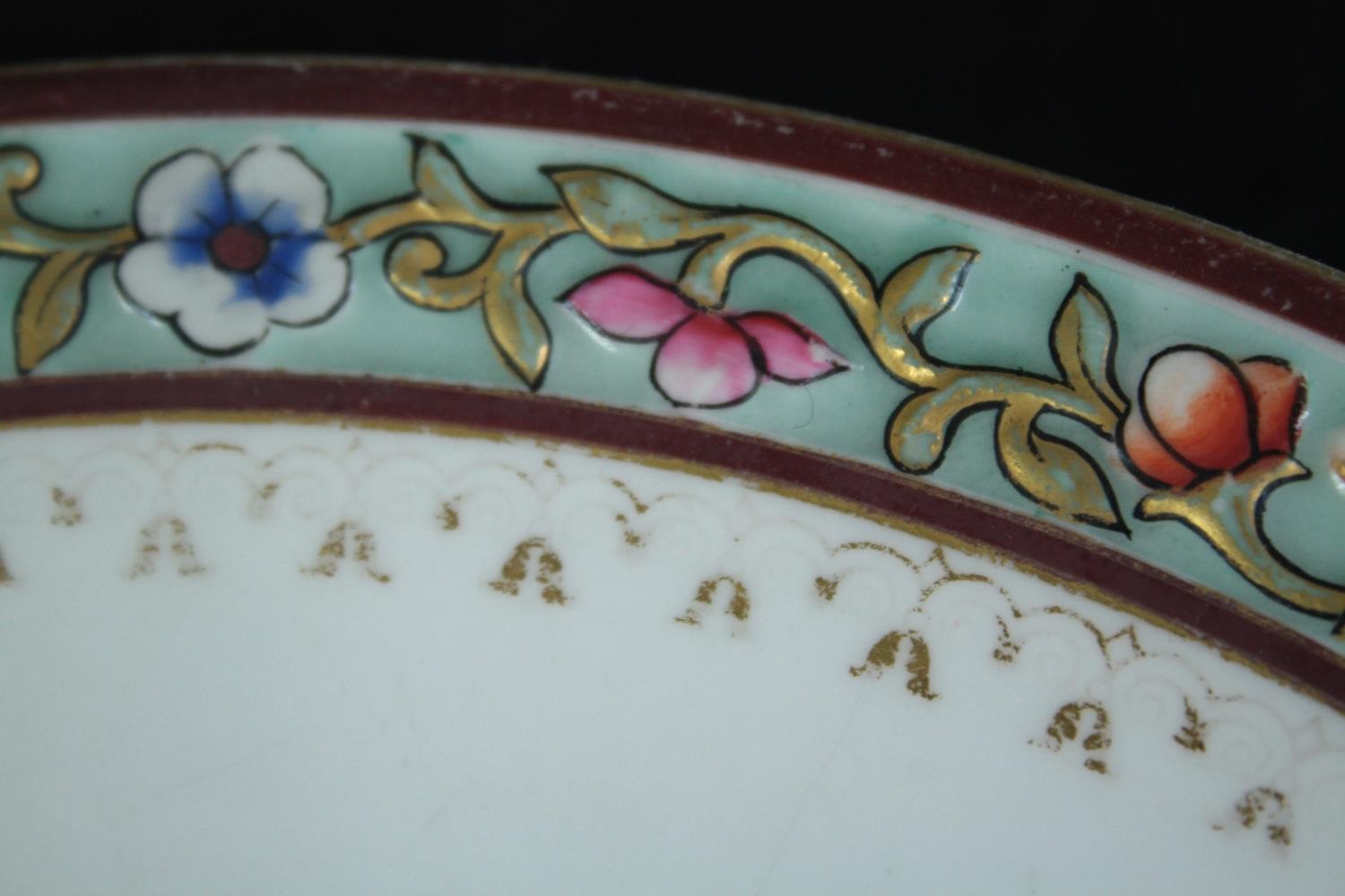 Seven nineteenth century hand painted plates. Decorated in intricate floral relief pattern running - Image 7 of 11