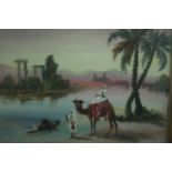 Oil on board. Ruins probably on the Nile. Unsigned. Early twentieth century. Framed. H.68 W.80cm.