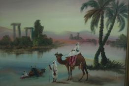 Oil on board. Ruins probably on the Nile. Unsigned. Early twentieth century. Framed. H.68 W.80cm.
