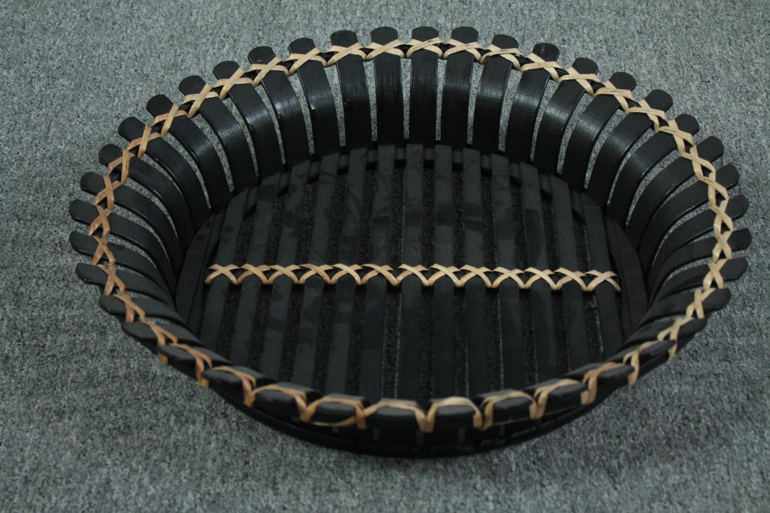 A pair of woven and wicker tray tables and a similar pair of trays. H.56 Dia.49cm. (largest) - Image 5 of 6