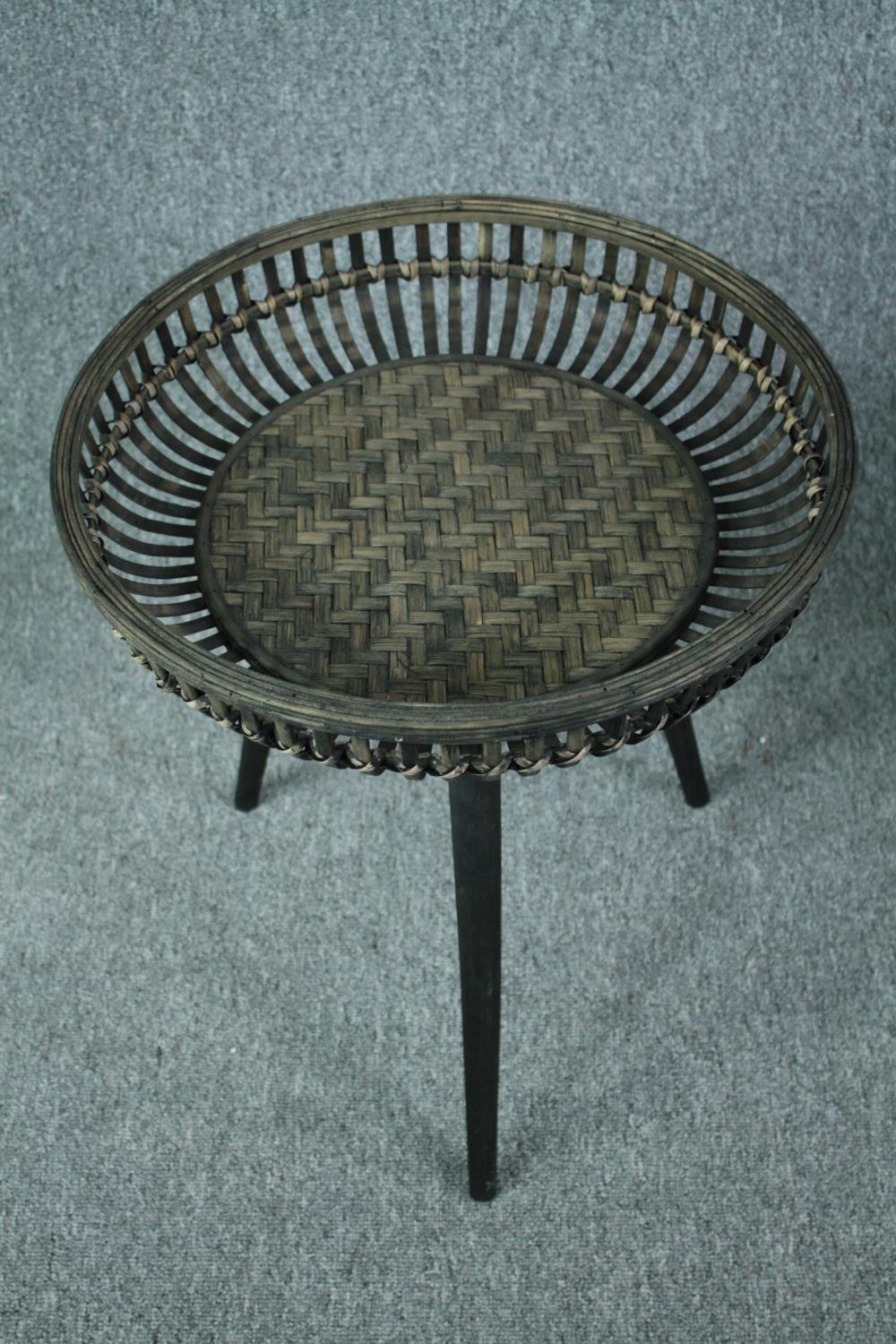 A pair of woven and wicker tray tables and a similar pair of trays. H.56 Dia.49cm. (largest) - Image 2 of 6