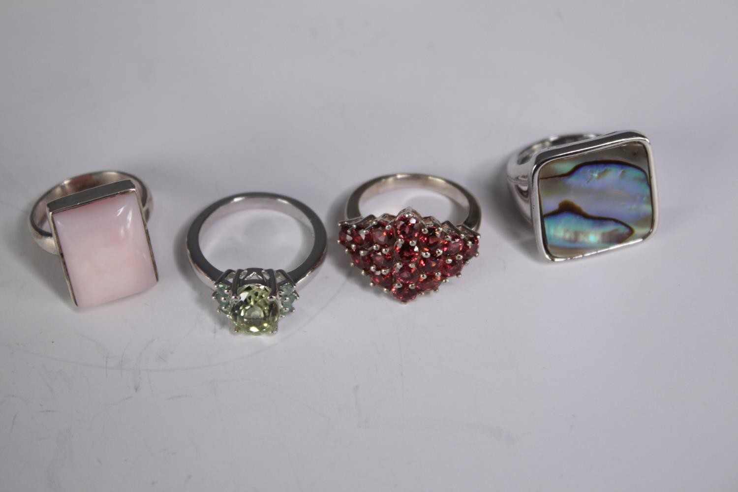A collection of ten silver gem-set rings of various designs. Set with rose quartz, Turquoise, - Image 4 of 4