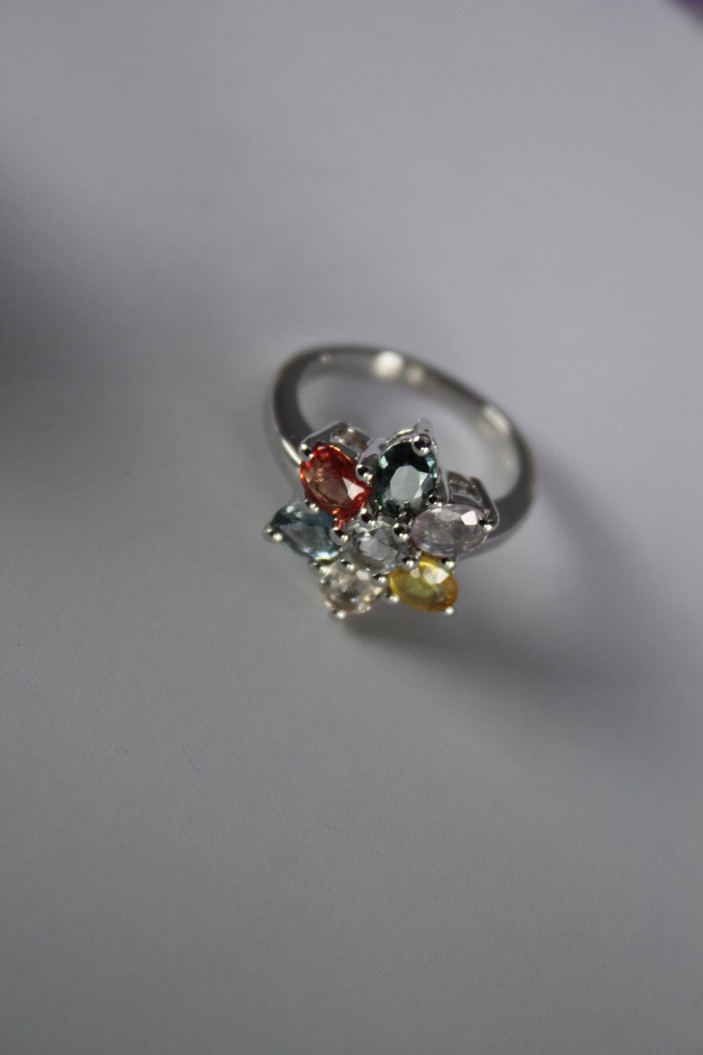 A collection of ten silver gem-set rings of various designs. Set with grey sapphire, Turquoise and - Image 6 of 6