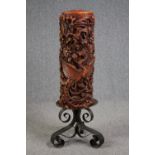 A very large Chinese style candle on wrought iron base. H.108 Dia.33cm.