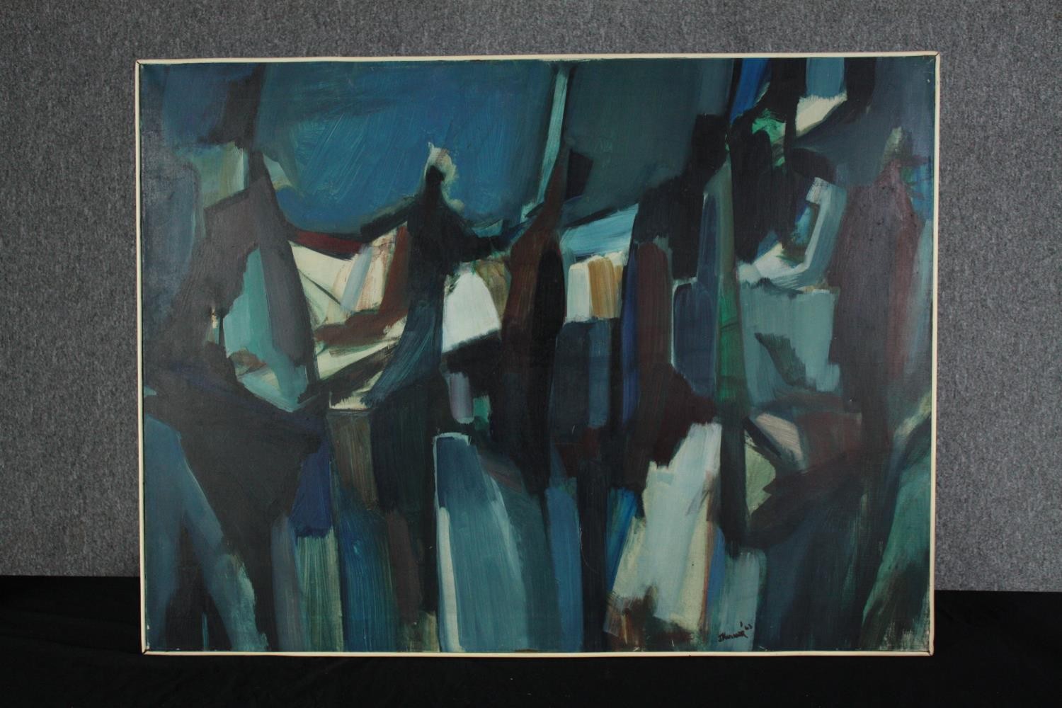 Oil painting on canvas. Dated 1963 and signed indistinctly bottom right. Abstract. Framed. H.78 W. - Image 2 of 4