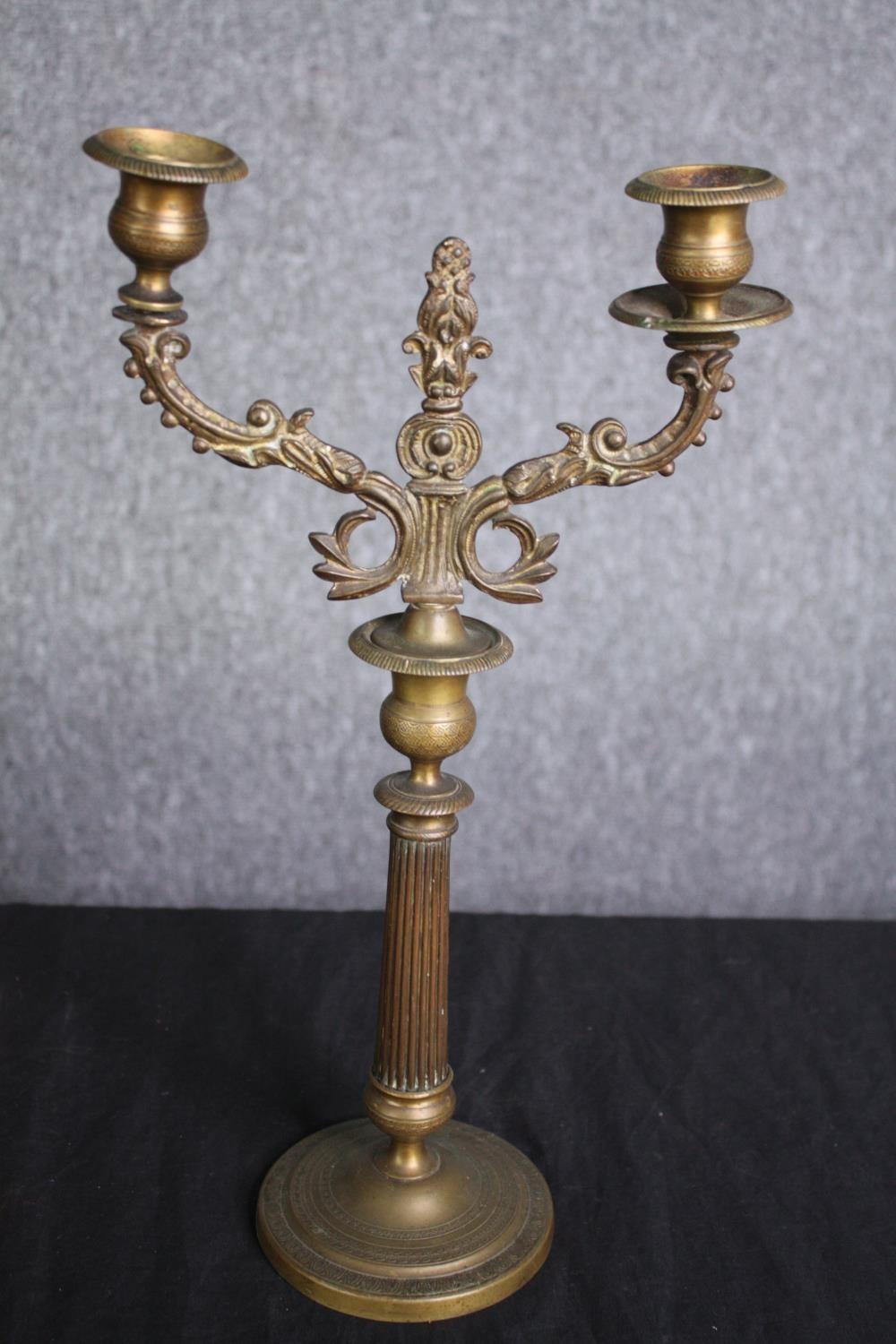 A pair of brass candle holders. Probably late nineteenth century. H.37cm. (each) - Image 3 of 5