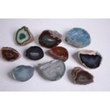 A collection of ten Agate Geodes and slices, some dyed. H.7 W.5cm. (largest)