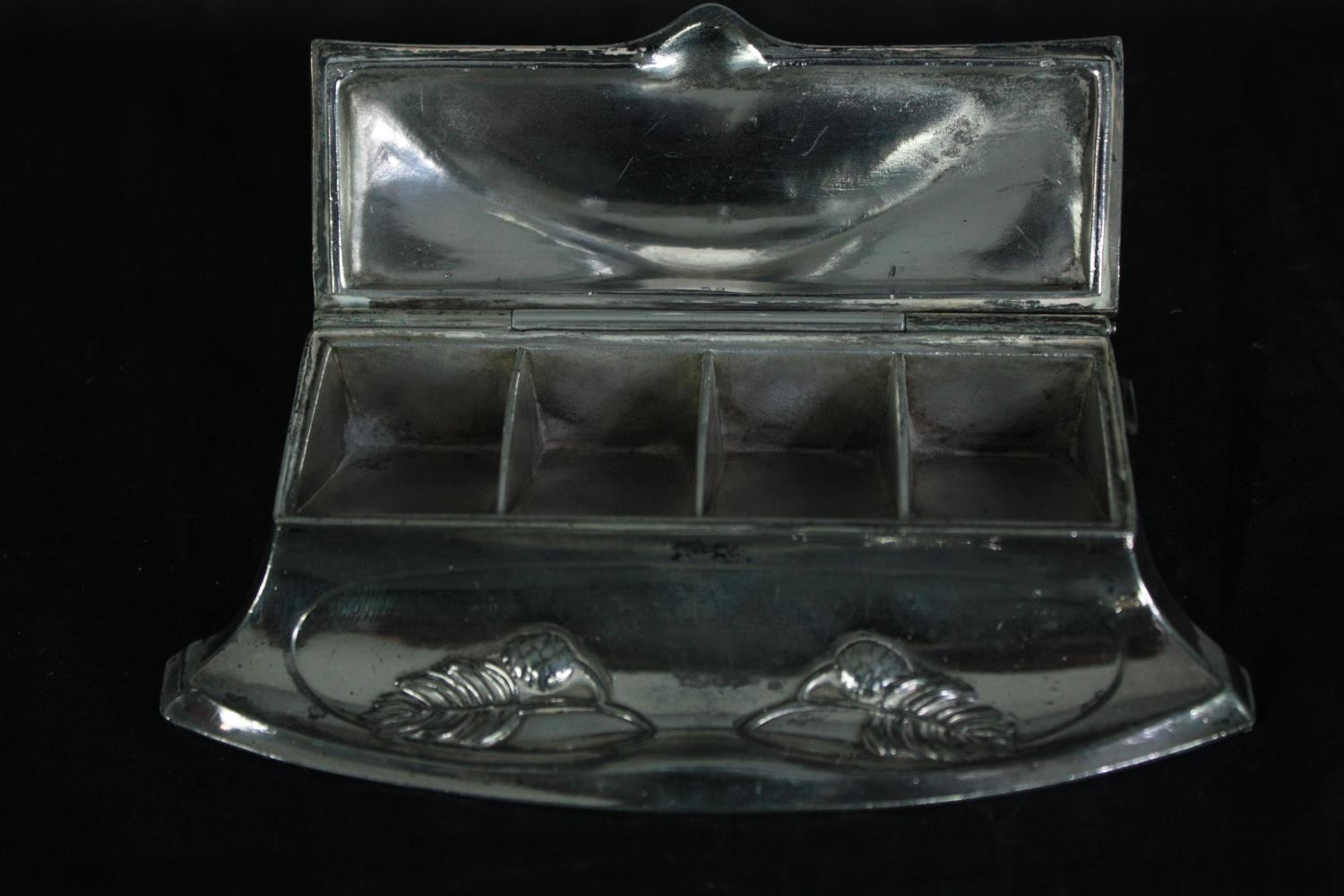An Art Nouveau WMF silver plated pine cone design lidded stamp box. Impressed stamp to base, EP, as. - Image 2 of 6