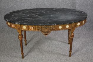 Coffee table, French style giltwood with marble top. H.50 W.95 D.48cm. (Several pieces of applied