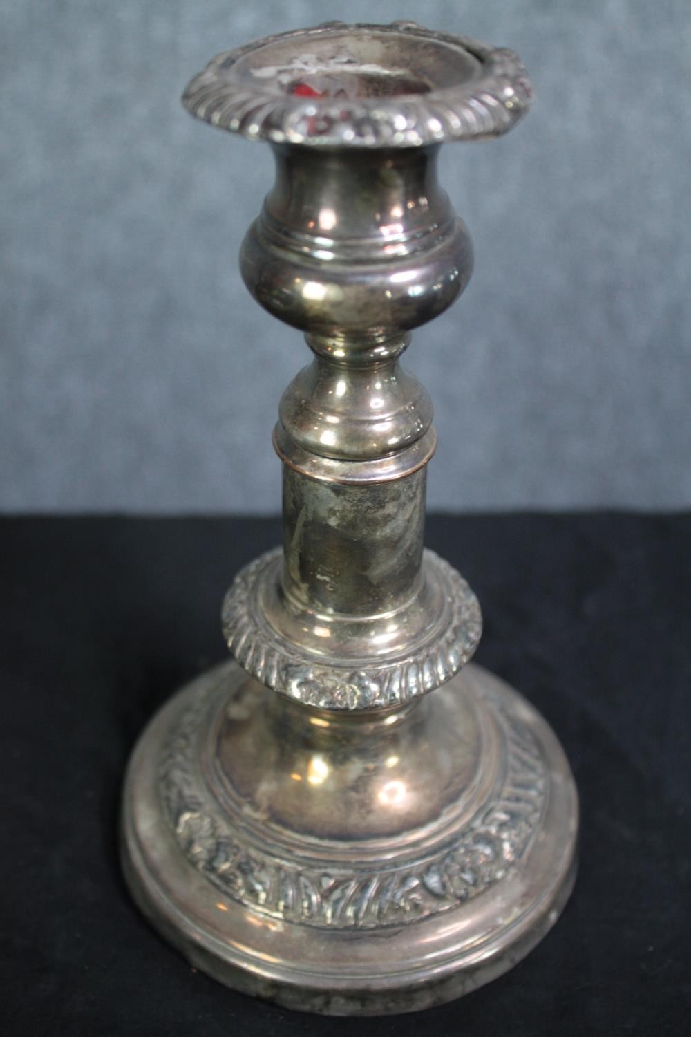 Two silver plated telescopic candlesticks. Early twentieth century. H.24cm. (extended) - Image 3 of 5