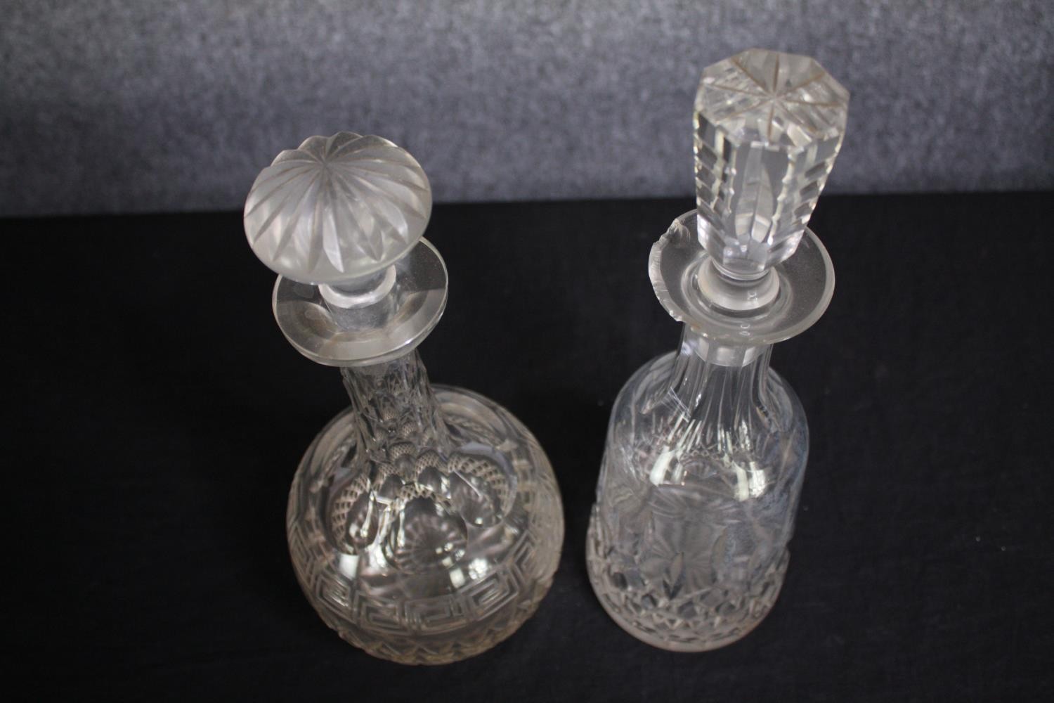 Two cut glass decanters with stoppers. Probably late nineteenth century. H.33cm. (largest) - Image 4 of 4