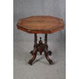 Occasional table, late 19th century walnut with burr maple inlay. H.70 W.74 W.74cm.