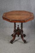 Occasional table, late 19th century walnut with burr maple inlay. H.70 W.74 W.74cm.