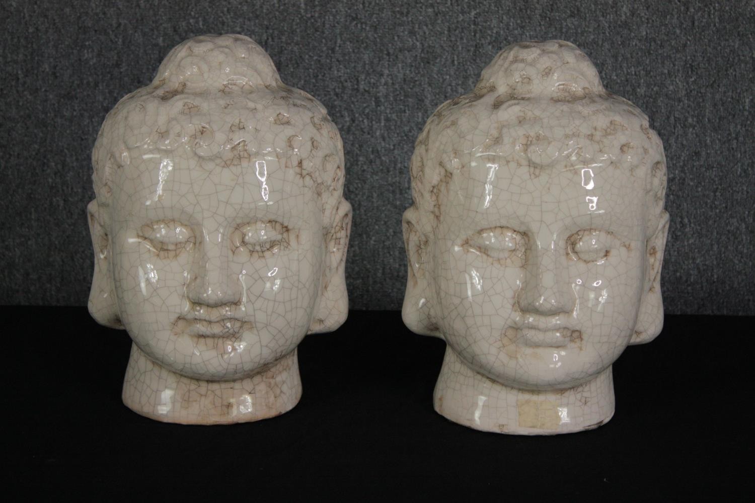 Bubbha. Two busts. Hollow glazed plaster. H.33 cm. (each)