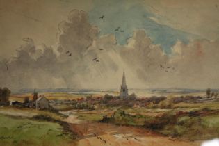 Henry Joseph Reynolds (British b.1800). Watercolour. Titled 'Distant View of Thaxted Essex'.