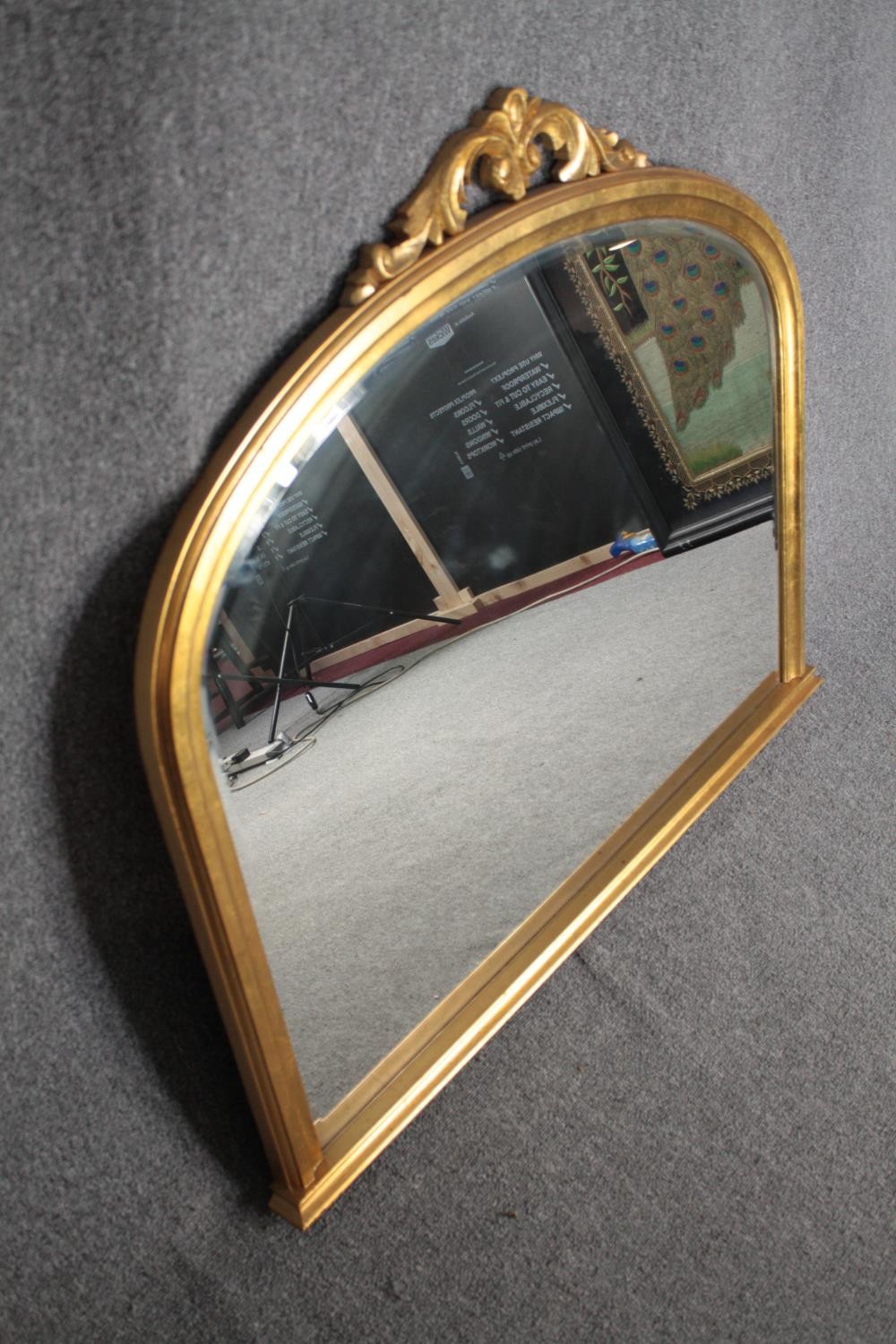 Overmantel mirror, contemporary Victorian style carved giltwood with bevelled plate. H.92 W.105cm. - Image 3 of 4