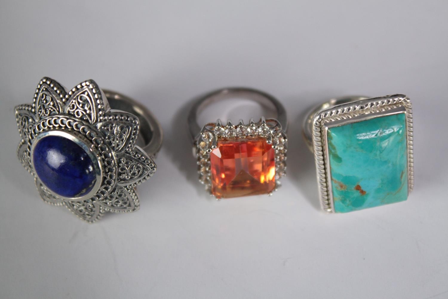 A collection of ten silver gem-set rings of various designs. Set with Blue topaz, Turquoise, - Image 2 of 4