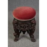 Stool, Burmese carved hardwood. H.54 Dia.46cm.