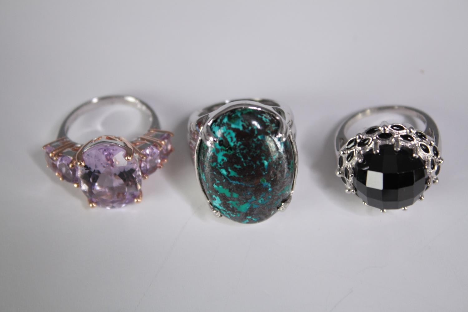 A collection of ten silver gem-set rings of various designs. Set with Blue topaz, Turquoise, - Image 3 of 5