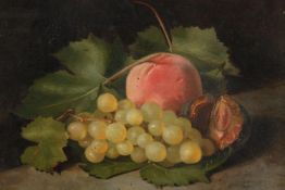 Oil painting on board. Still life fruits. Unsigned. Framed. H.33 W.39cm.
