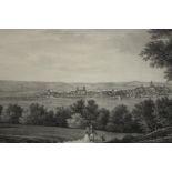 Engraving. A view of the city of Hamburg with couple in foreground. Framed and glazed. Nineteenth