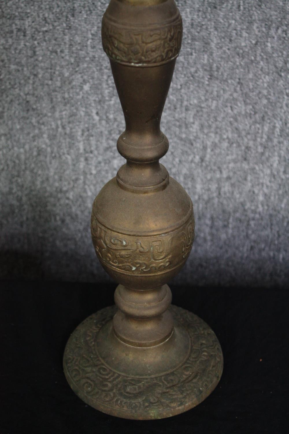 A brass Ottoman candlestick converted into a lamp. H.80cm. - Image 3 of 3