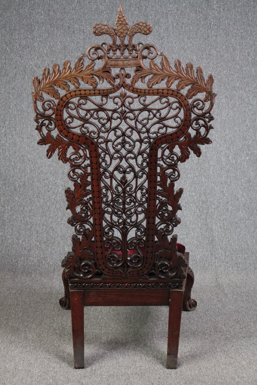 Side chair, 19th century Burmese carved hardwood. H.128cm. - Image 6 of 9