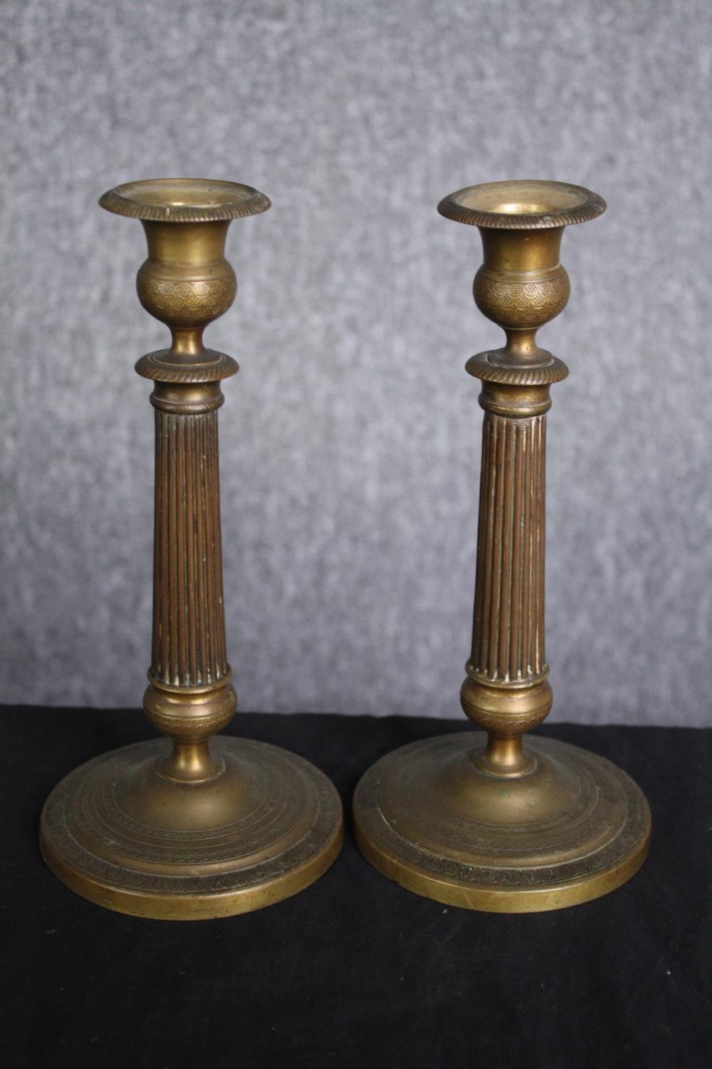 A pair of brass candle holders. Probably late nineteenth century. H.37cm. (each) - Image 5 of 5