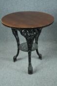 Pub table, vintage with heavy cast iron base. H.70 Dia.76cm.