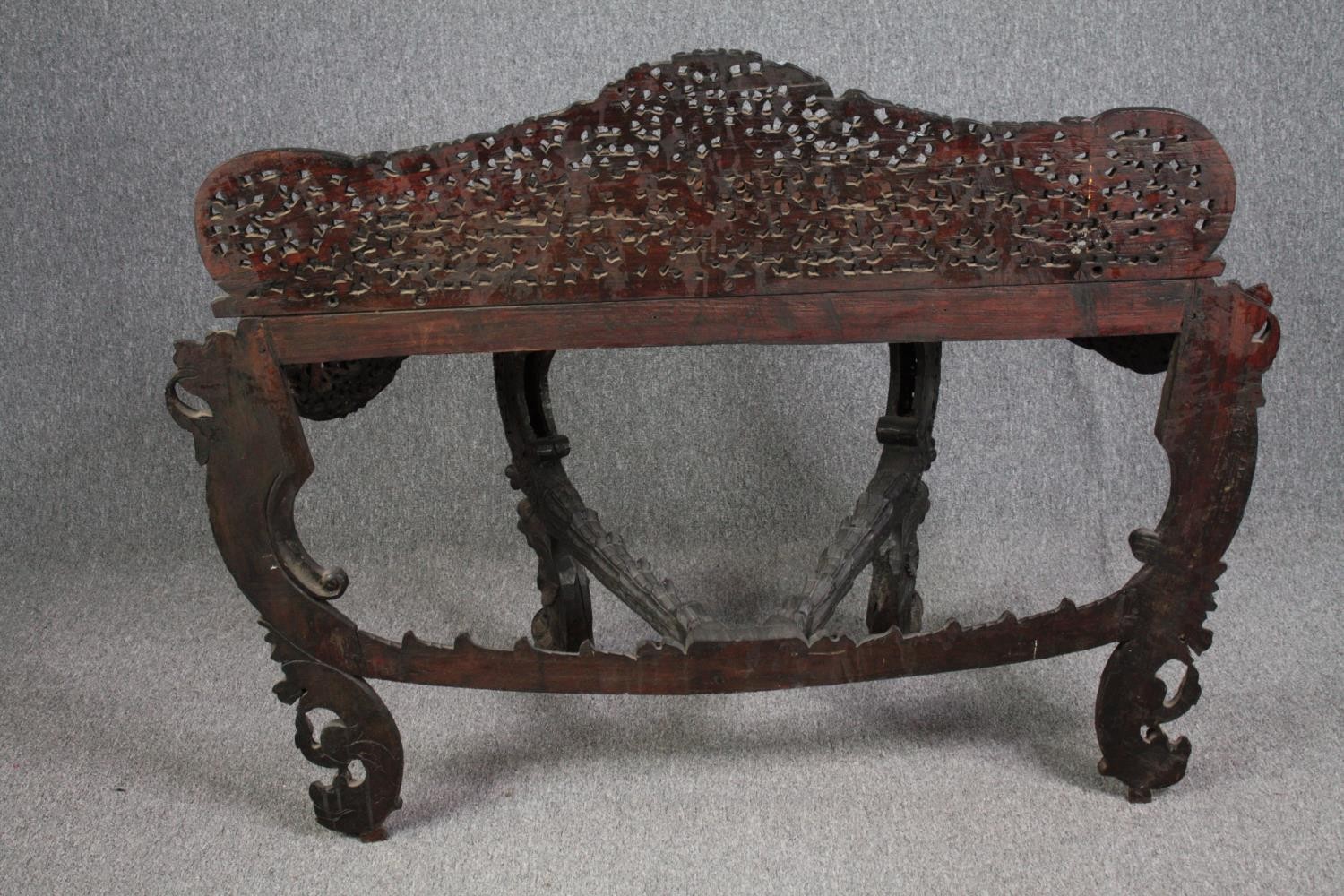 Console table, Burmese profusely carved hardwood. H.103 W.133 D.60cm. - Image 6 of 6