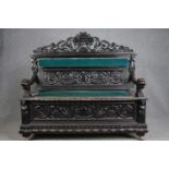 Cassapanca bench, 19th century carved oak Italian style. H.150 W.162 D.52cm.