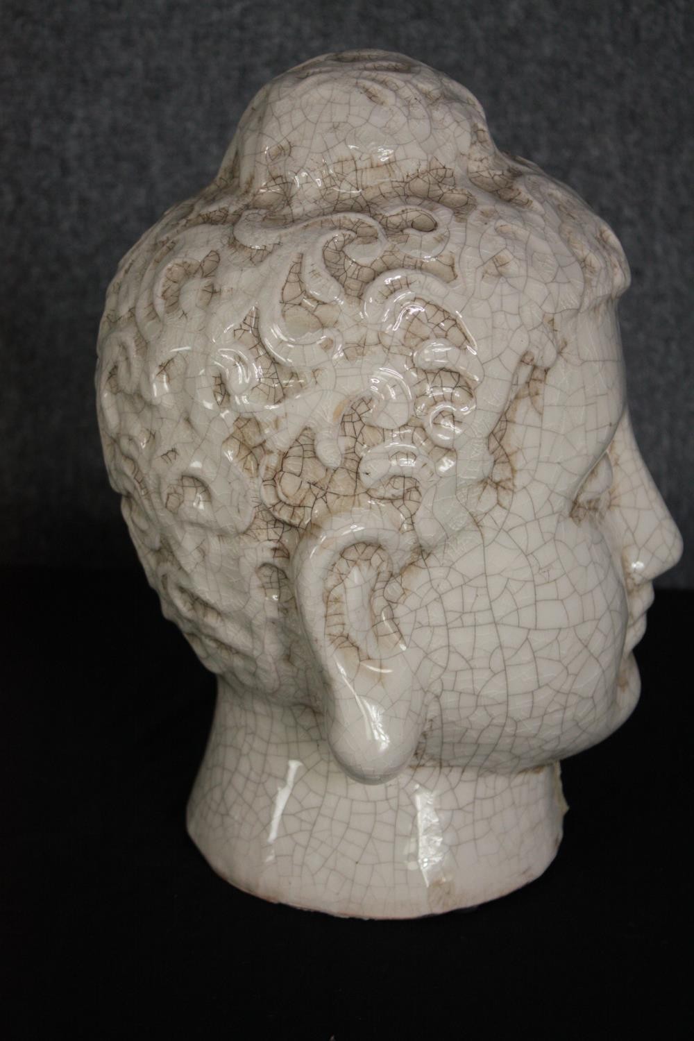 Bubbha. Two busts. Hollow glazed plaster. H.33 cm. (each) - Image 5 of 6