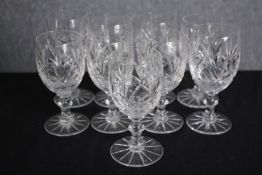 Nine sherry glasses. Cut glass. H.14cm. (each)