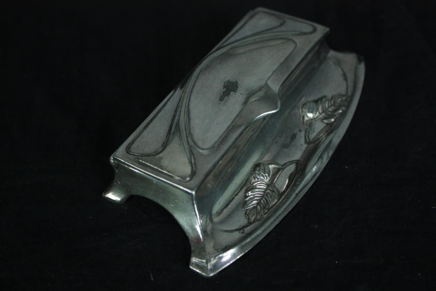 An Art Nouveau WMF silver plated pine cone design lidded stamp box. Impressed stamp to base, EP, as. - Image 3 of 6