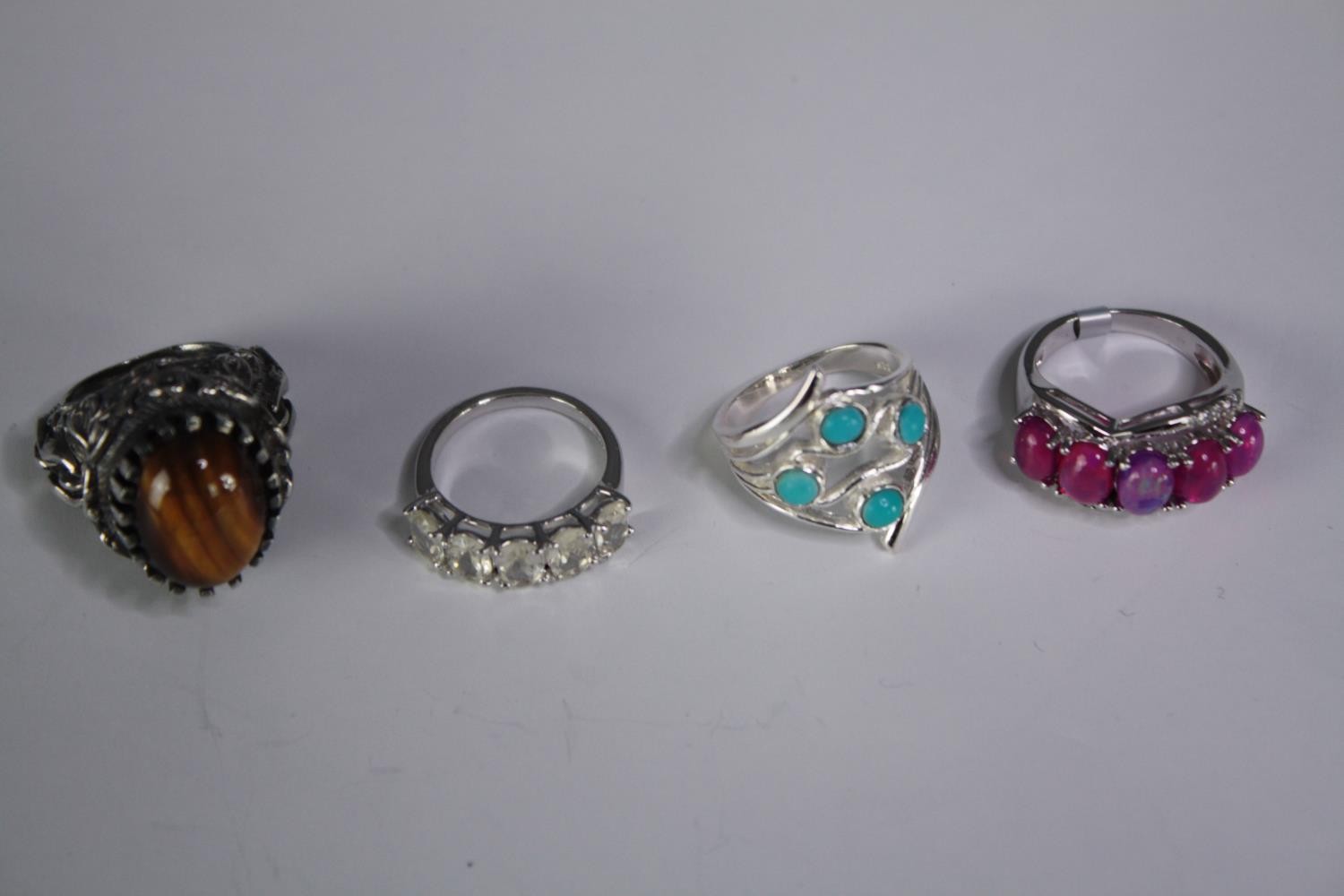 A collection of ten silver gem-set rings of various designs. Set with peridot, Turquoise and blue - Image 2 of 4
