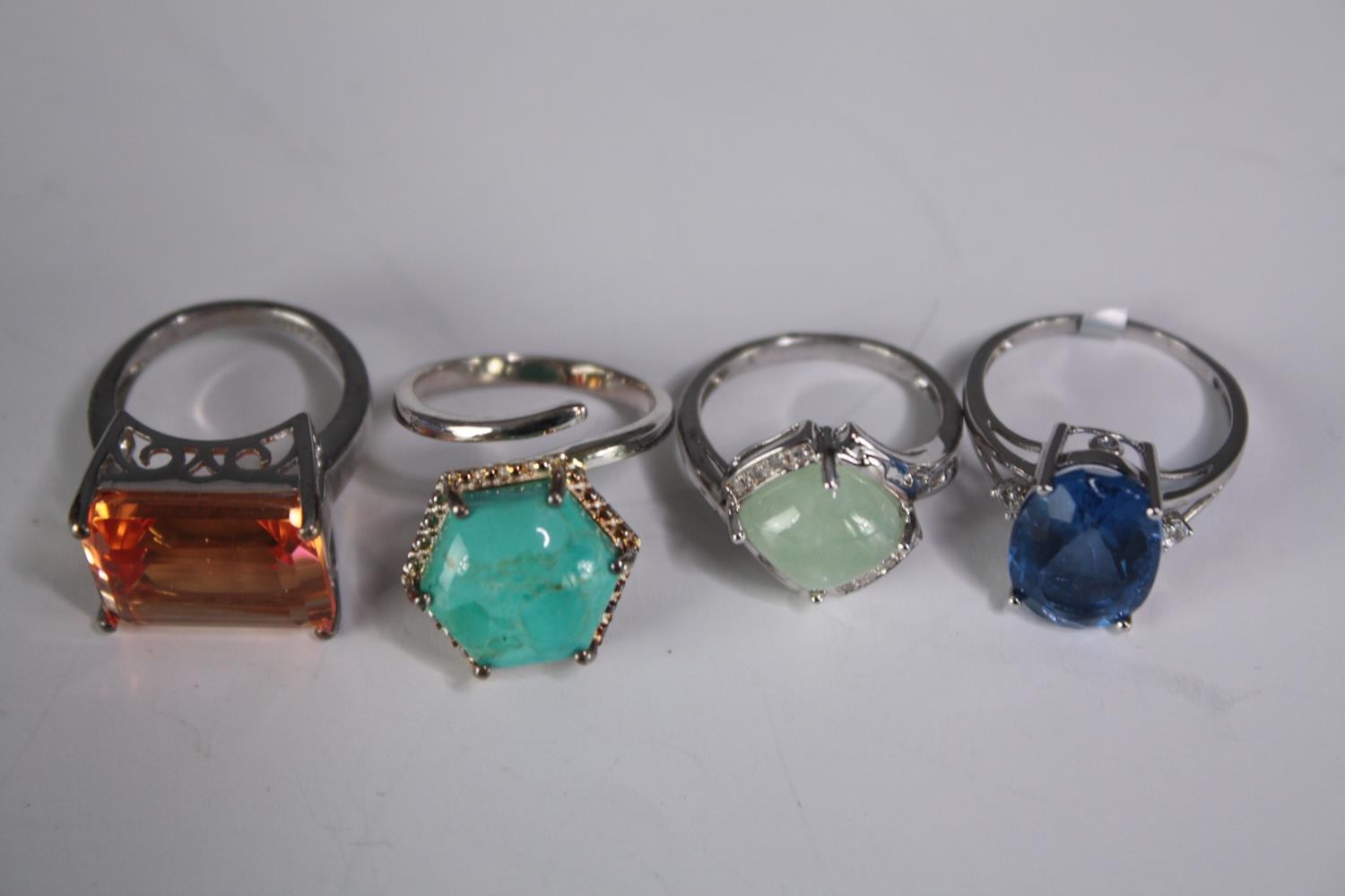 A collection of ten silver gem-set rings of various designs. Set with Blue topaz, Turquoise, - Image 5 of 5