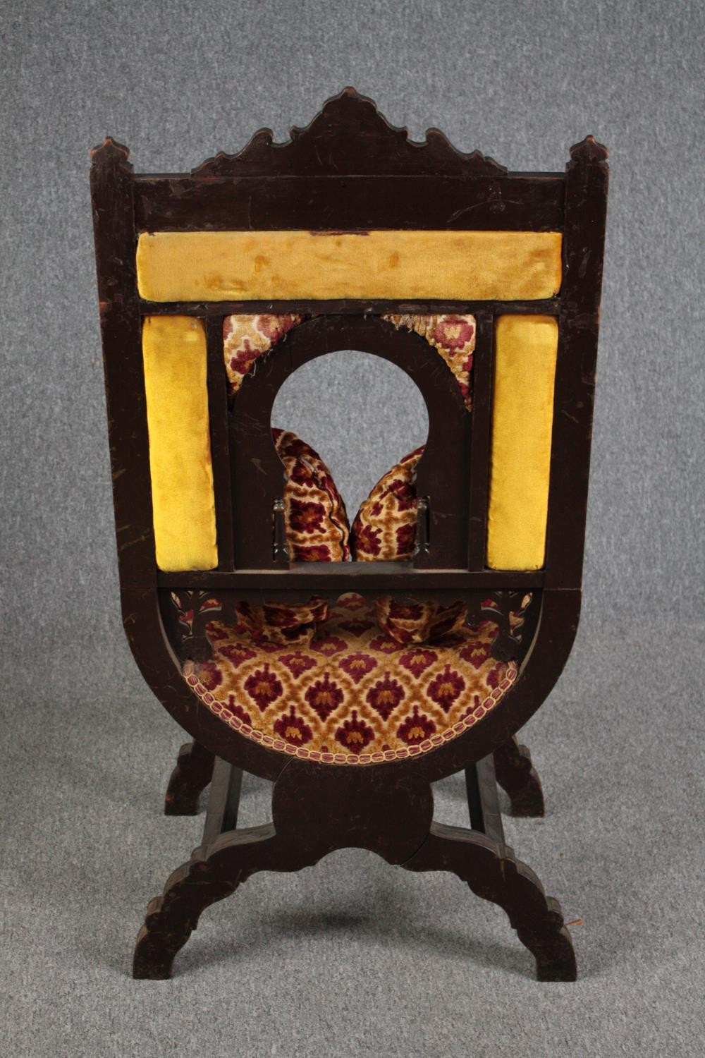 Throne chair, late 19th century polychrome of Eastern influence, signed or inscribed to the front. - Image 4 of 8