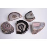 A collection of five large Agate geode slices and pieces, some dyed. H.15 W.8cm. (largest)